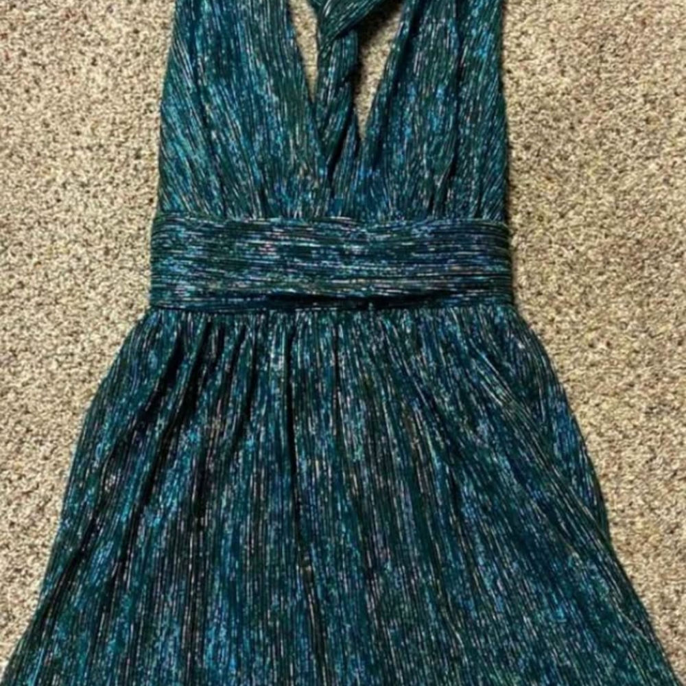 Lulu's Shimmering Teal Backless Dress